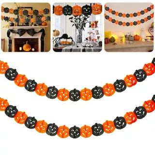 BANNER GUIRLANDA SANFONADA ENFEITE HALLOWEEN CAVEIRA ABOBORA MORCEGO