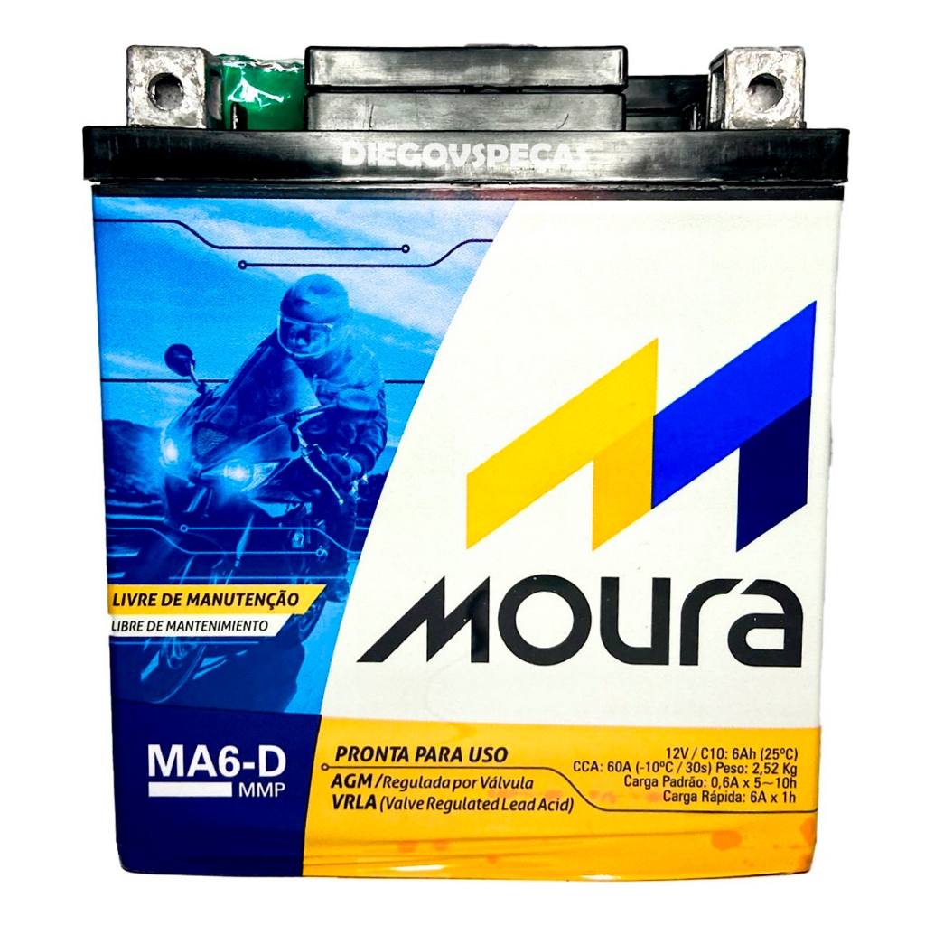 Bateria 6 Amperes 6Ah Honda Elite 125 2024 - Moura MA6D MA6-D (YTX7L-BS)