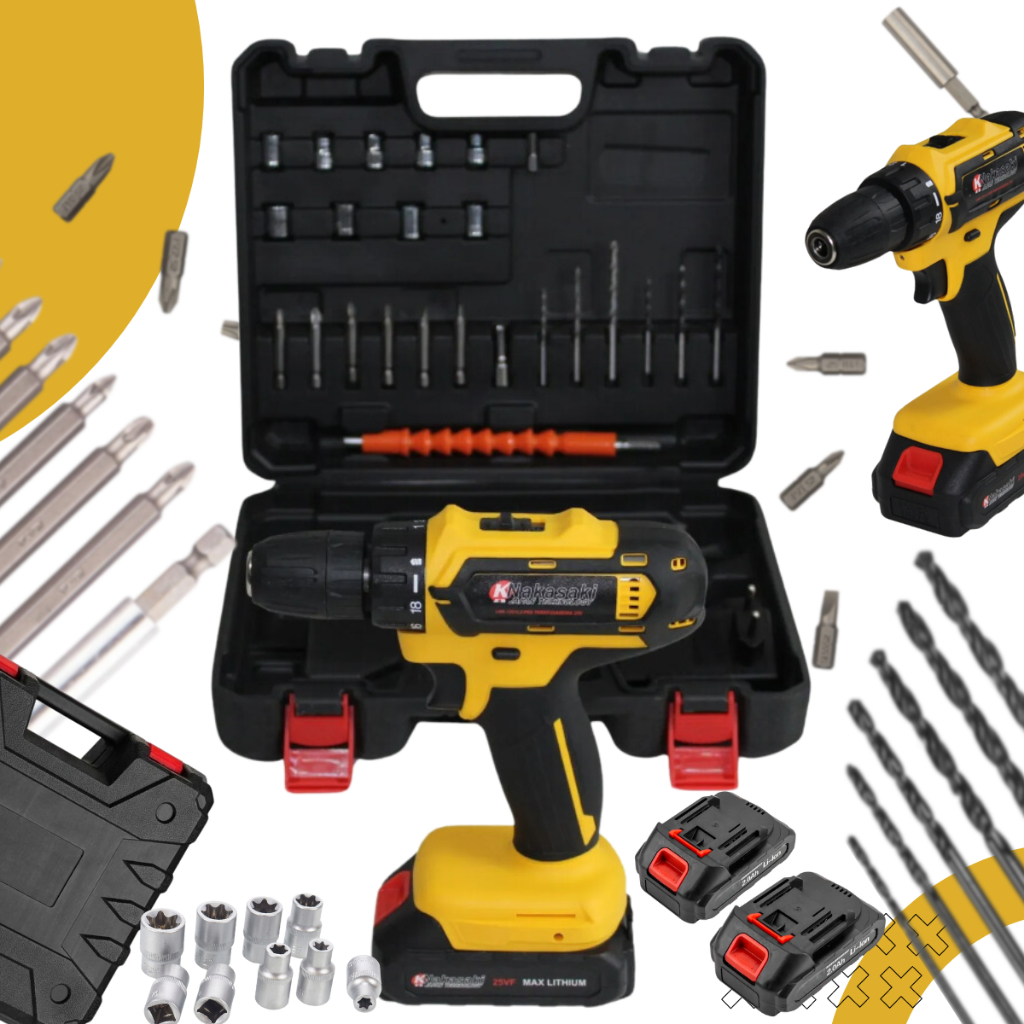 Parafusadeira E Furadeira Sem Fio A Bateria Profissional 25V Maleta De Ferramentas 2 Baterias