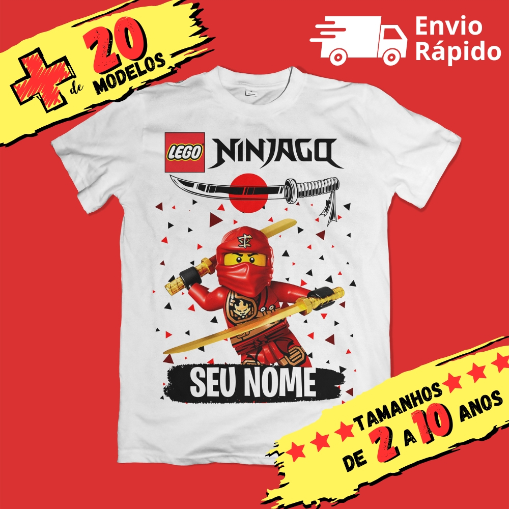 Camiseta Infantil Unissex Lego Ninjago Personalizada com Nome