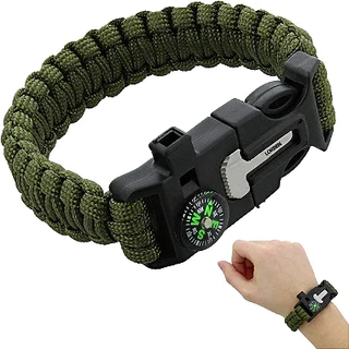 Pulseira Tática de Sobrevivência Lorben Bracelete Emergência Trilha Bússola Pederneira Apito