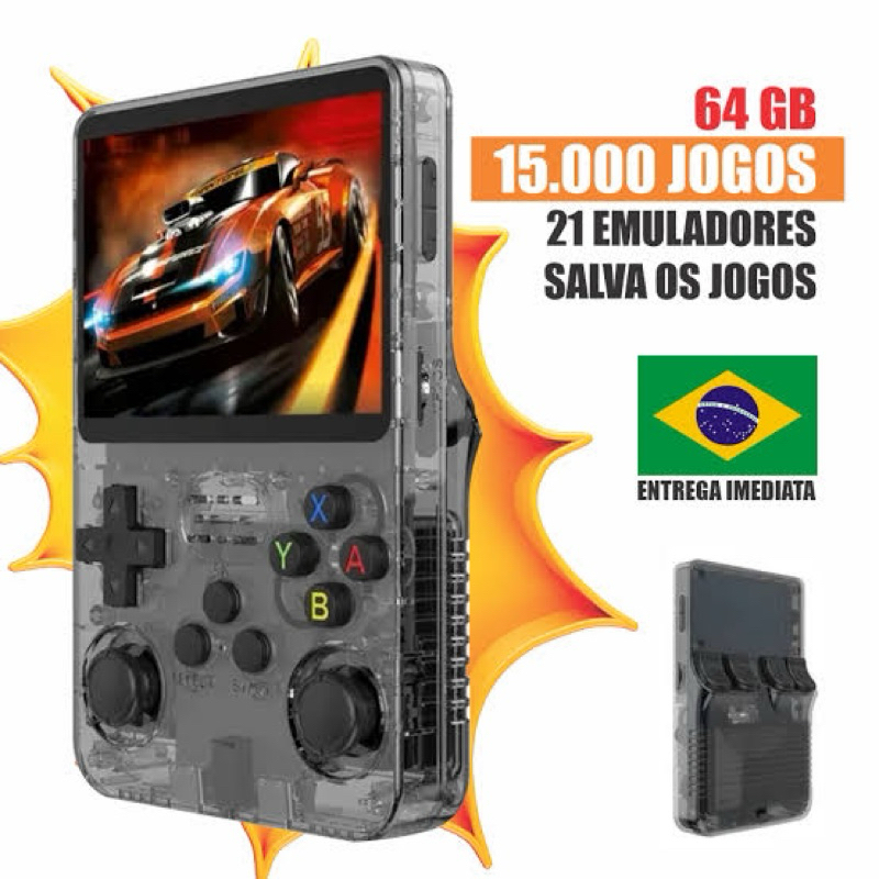 Console Portátil R36S + de 15.000 Jogos Vídeo Game 64g Linux Tela IPS 3.5 Polegadas a Pronta Entrega