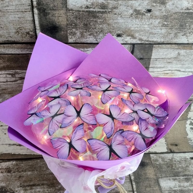 Buquê de borboletas com led, 20 borboletas buquê entregue montado