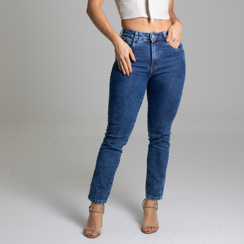 Calça Jeans Feminina Sawary Reta Original Lycra Elastano Cintura