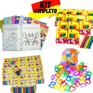 20 Cx Massinha de Modelar + 20 Colorir + 20 Giz de Cera + 40 Cortador Lembrancinha Infantil