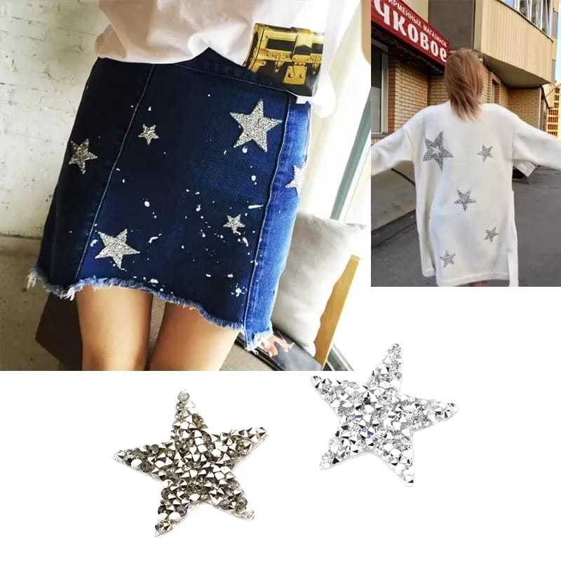Aplique de Roupa Patch Bordado Termocolante Estrela de Strass Pedraria ...