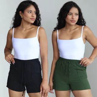 Kit 2 peças Short Feminino Dunas Soltinho Leve Confortável Elástico