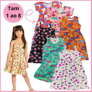 Kit 6 Vestido Infantil Menina Bebê Verão Princesa Bloguerinha Alcinha Regata Cotton Algodão 1 ao 8