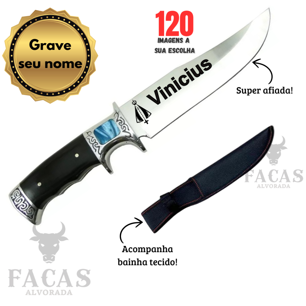 Faca Churrasco Personalizada com Seu Nome Gravado a Laser Personalizado ...