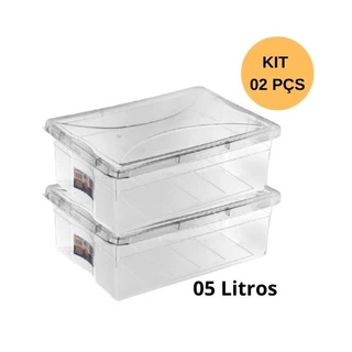 Kit 02 Caixas Organizadoras 05 Litros com Tampa Restaurantes, Massas, Festas, Buffet, Ração Pets