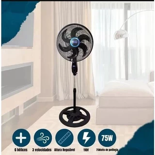Ventilador de Coluna com Ajuste de Altura 105cm até 130cm 6 Pás 3 Velocidades 110V ou 220V