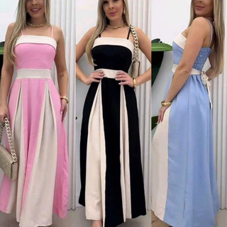 Vestido Longo Feminino Bicolor De Alça Duna