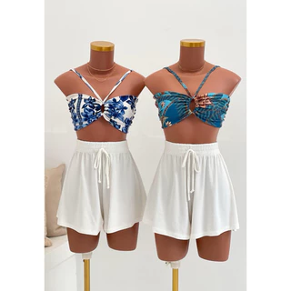 Cropped feminino estampado inspiração far Mutiformas de Amarrar tendência moda blogueira blusa cropeed Top