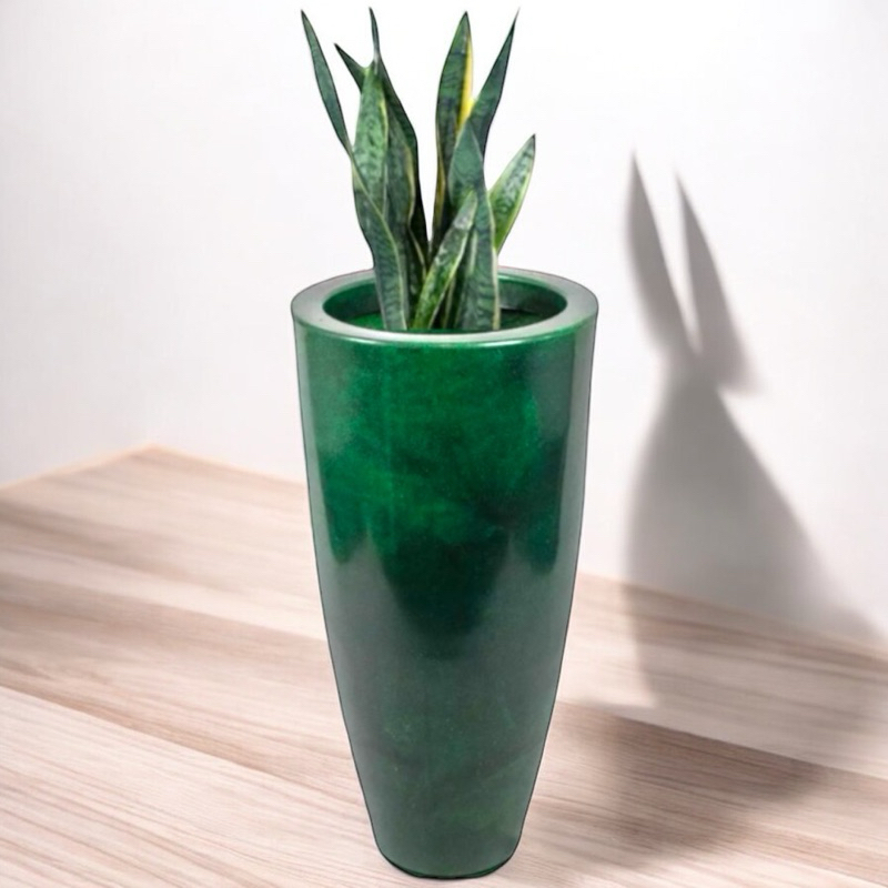 Vaso Planta en Polietileno Sala Decorativo Coluna Ibiza Premium com Prato