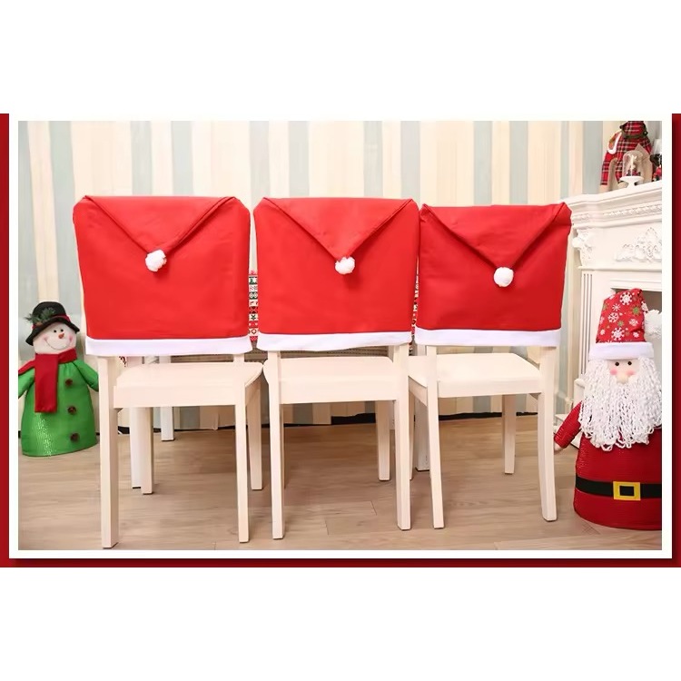 Capa de Cadeira Natal Kit Enfeite Gorro Papai Noel