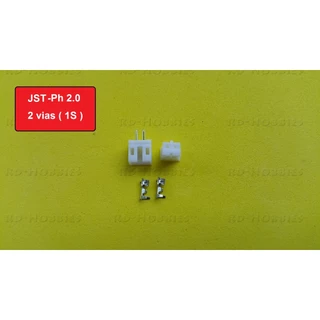 Conector JST-PH 2 vias femea com terminais e macho de soldar