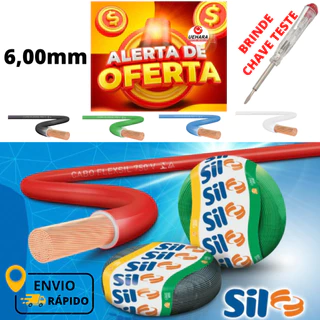 Fio Cabo Flexível SIL - 6,00mm Por Metragem 5M A 25 METROS Cores Diversas