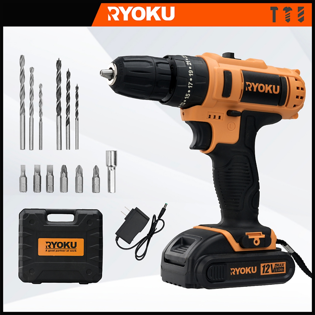 Parafusadeira Furadeira Profissional 12V Broca Bits Maleta Ryoku