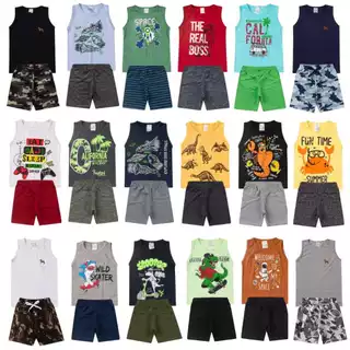 Kit 10 peças de roupas sendo 5 regatas e 5 bermudas regata conjunto infantil menino tam 1 2 3 4 6 8