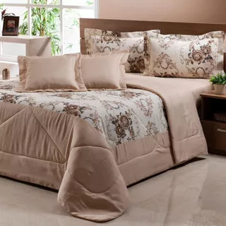 Edredom Colcha Estampada 05 Peças Cobre Leito Queen Dupla Face