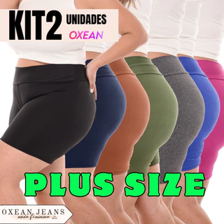 Kit 02 Short Legging Feminino Plus Size Meia Coxa Cintura Alta Bermuda Zero Transparência