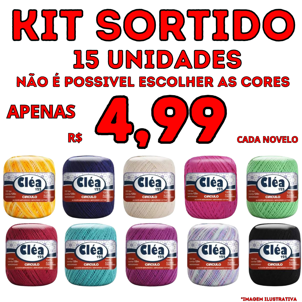 Kit de Linha de Crochê Cléa Circulo 125m - Kit SORTIDO com 15 unidades ...