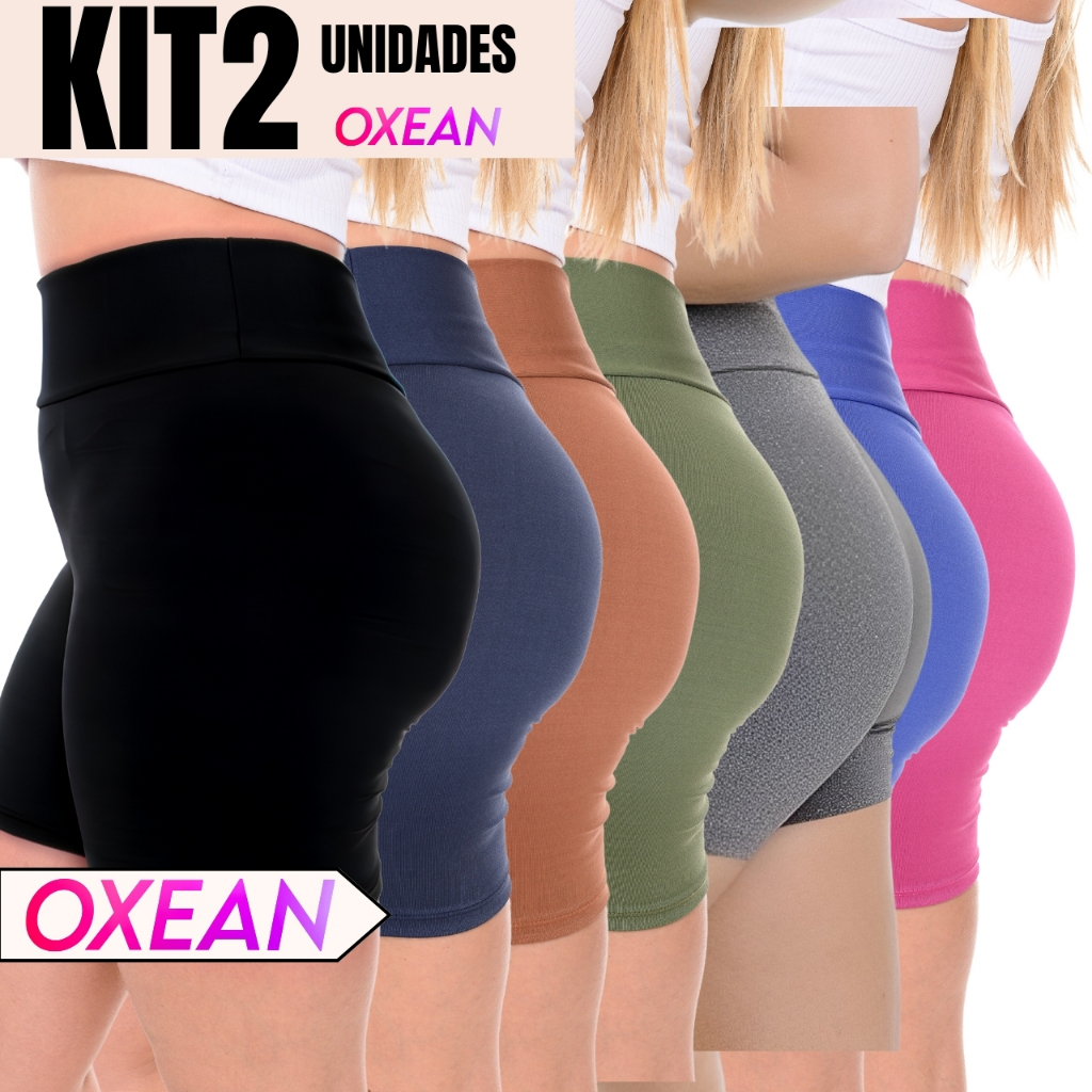 Kit 2 Shorts Legging Feminino Meia Coxa Cintura Alta Bermuda Zero Transparência