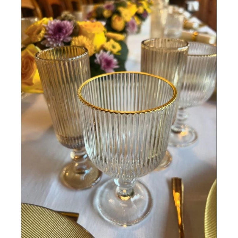 Jogo de taças de vidro para água Graffiato Borda Dourada 370 ml