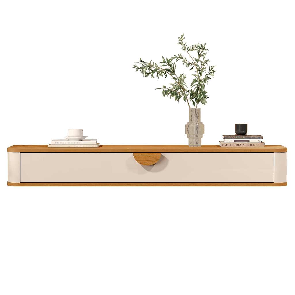 Aparador Nicho Sala Suspenso 1 Gaveta 120cm Off White/Nature Buriti - E&A