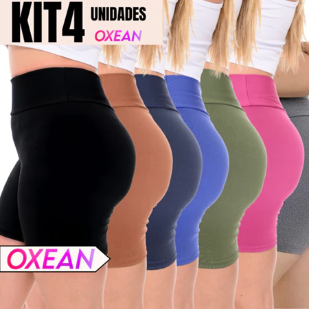 Kit com 4 shorts legging feminino meia coxa cintura alta
