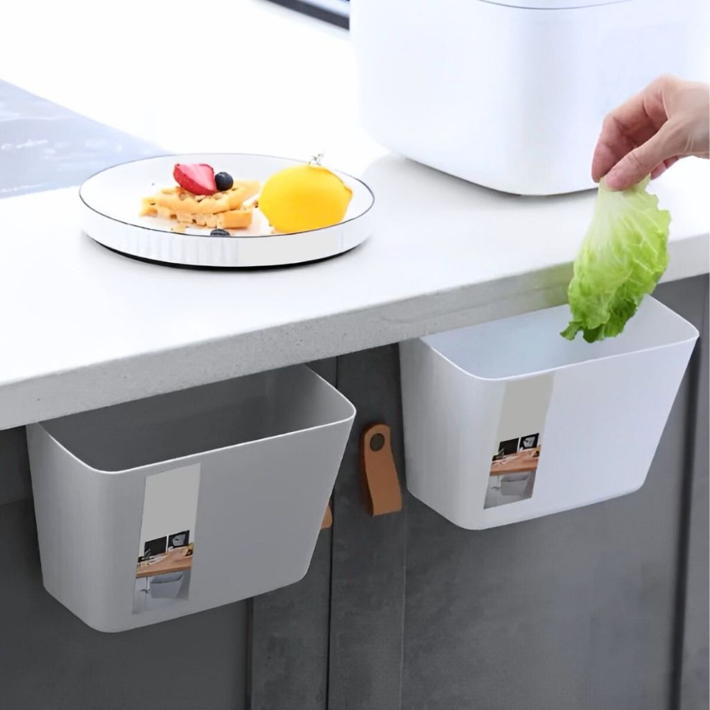 Lixeira Suspensa Plástico Organizador Resistente Prático p/ Casa Apartamento Cozinha Banheiro Armário Lixo Sacola Porta Objetos