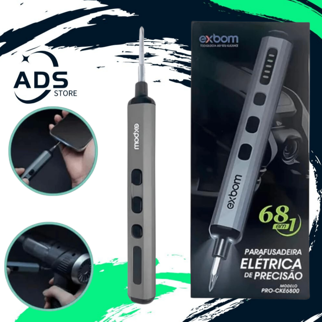 Parafusadeira elétrica de precisão recarregável 68 em 1 com ponteiras imantadas