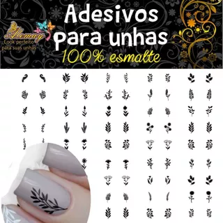 Alemay 120 Adesivo de Unha Folhas Raminhos Tulipas Pretas Pré Prontas Mãos e Pés