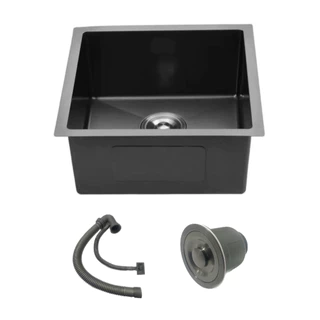 Cuba Cozinha Inox Preta Quadrada Gourmet 40x40 c/ Acessórios.