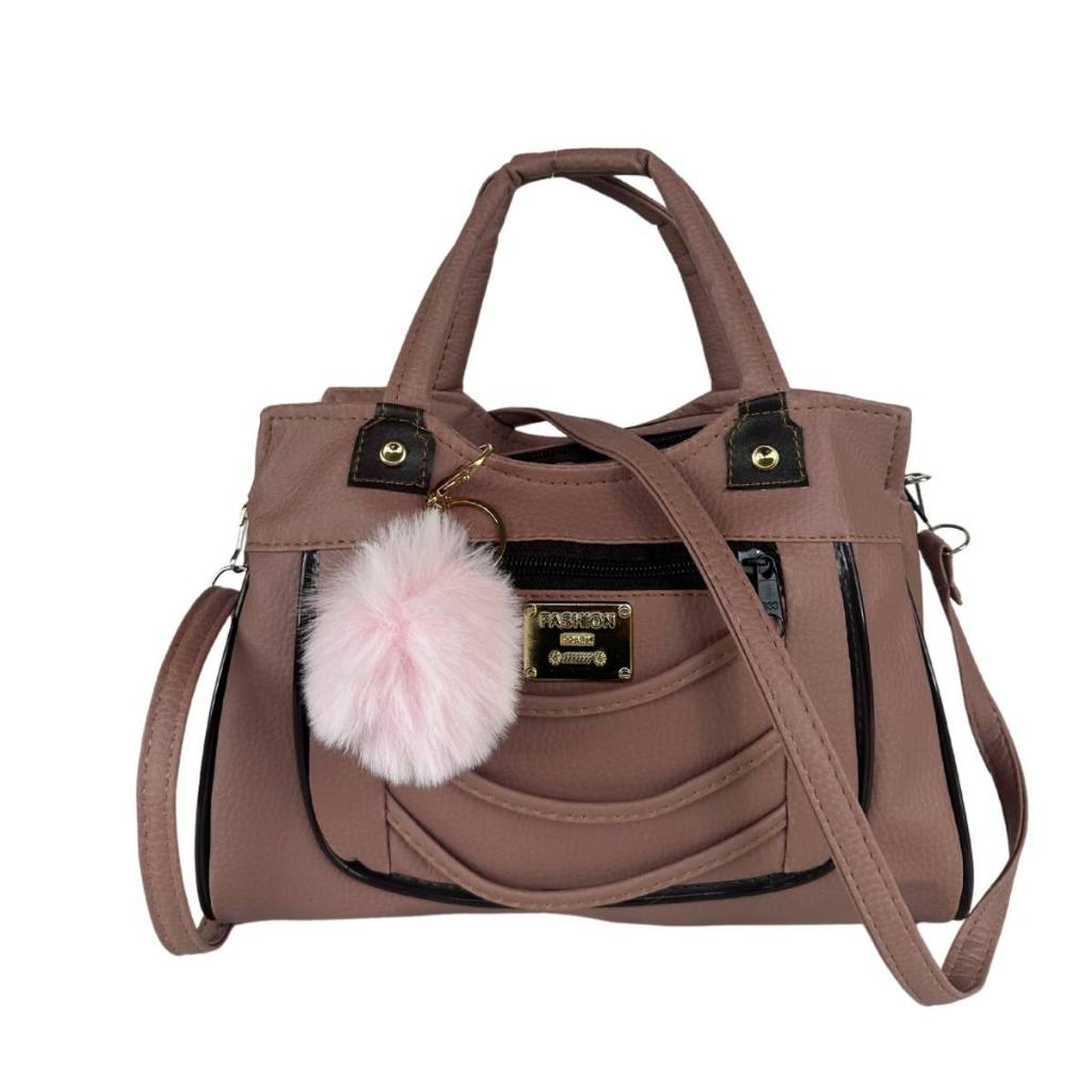 Bolsa Feminina Lateral Pequena 2 Divisorias 2 Alças + Chaveiro Pom Pom