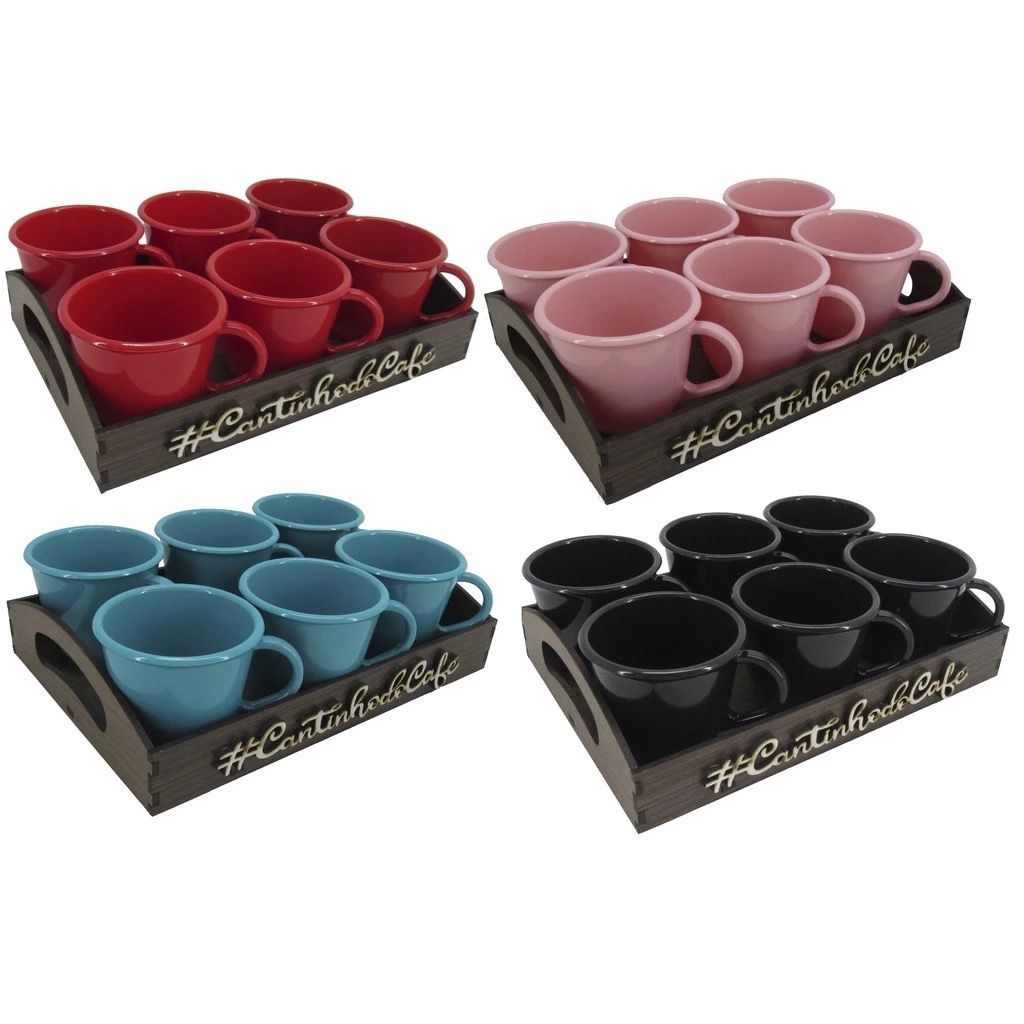 Kit Bandeja C/ 6 Xícaras Escolha a Cor Cantinho do Café, Chá