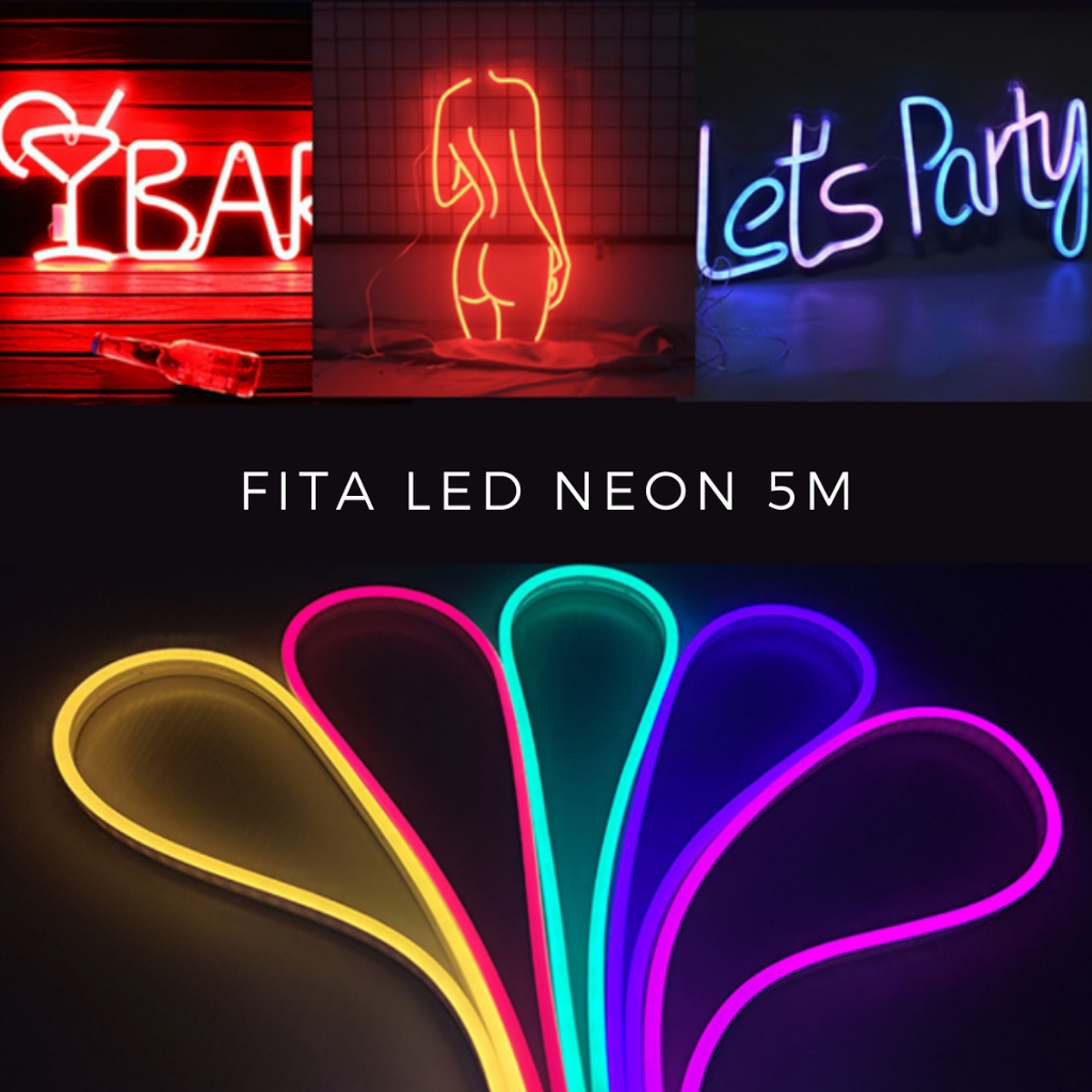 Fita LED Neon Mangueira Flexível 5m 12V Bivolt Várias Cores Decoração Alto Brilho Interna Externa
