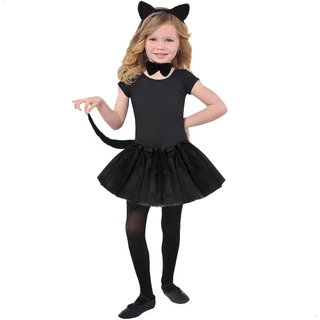 Fantasia Infantil De Gatinha Kit 4 Peças Saia Tiara Rabo E Gravata cor Preta