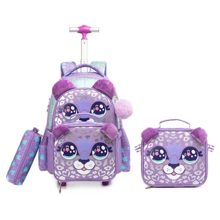 Kit Mochila Escolar Gatinho Infantil Lancheira Rodinha
