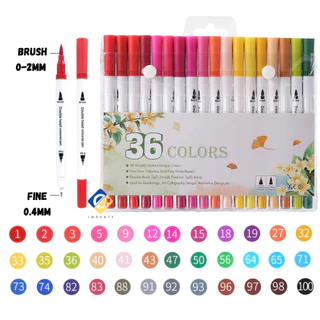 Caneta Para Lettering Dual Brush Pen Duas Pontas Kit 36 Cores