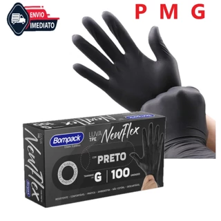 Luva TPE Flex Preta sem po Descartável TPE 100 unidades Tamanhos P M G