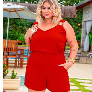 Conjunto Plus Size Feminino Social Blusa e Short Alfaiataria Dunas Curve