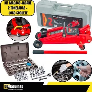 Kit Soquetes Sextavado 1/4 e 3/8 Com 40 Peças + Macaco Hidraulico Jacaré 2 Toneladas-Sparta/Titanium