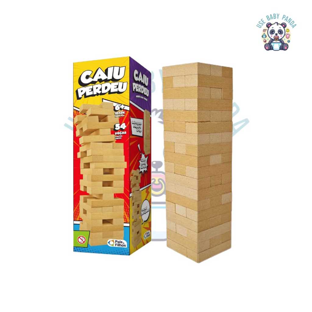 Jogo Caiu Perdeu Pais & Filhos de Madeira Jogo da Torre de Madeira 54 Peças Desenvolve Coordenação Motora