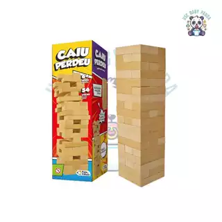 Jogo Caiu Perdeu Pais & Filhos de Madeira Jogo da Torre de Madeira 54 Peças Desenvolve Coordenação Motora