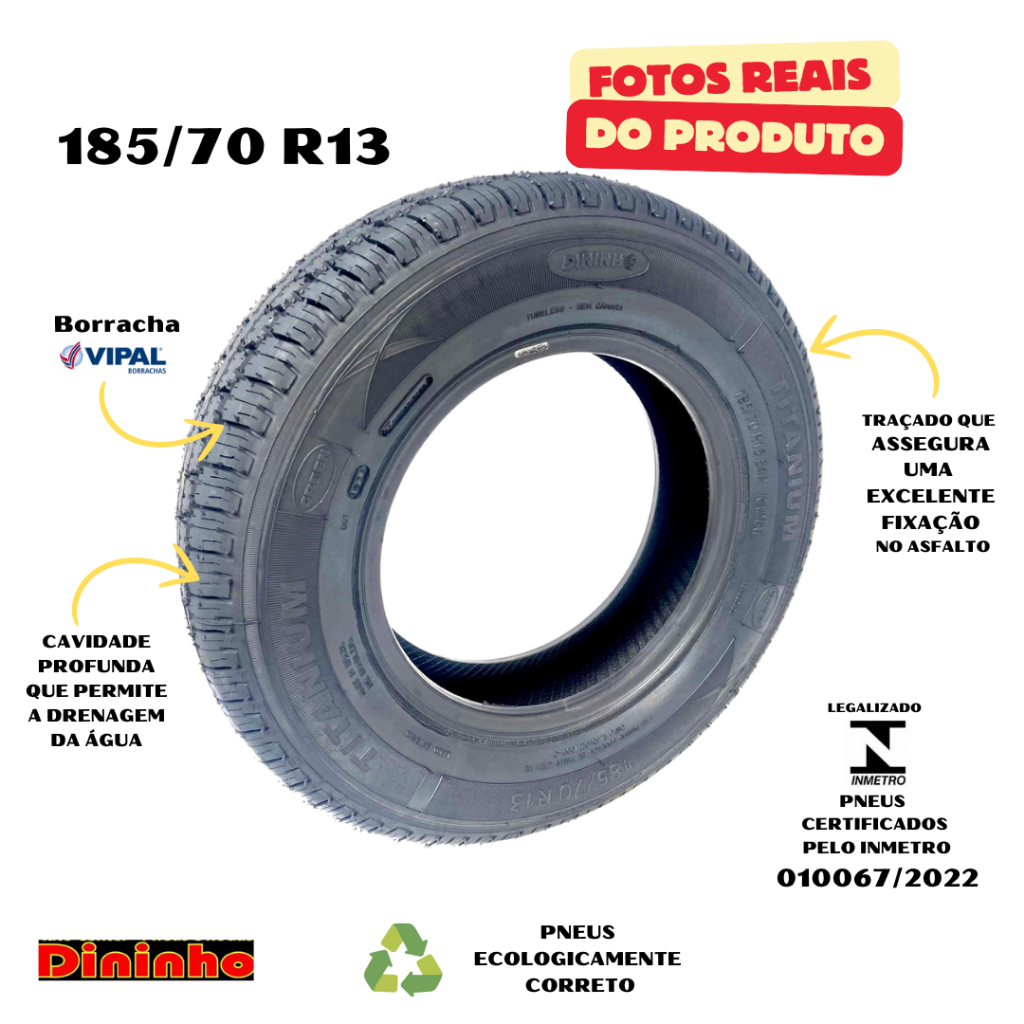 Kit com 2 Pneus 185/70 R13 Remold Linha Premium com Selo do Inmetro e ...