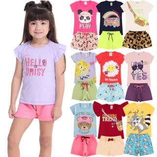 Kit Sortido 10 Peças de Roupas Infantil Menina - 5 Camisetas + 5 Bermudas - Promoção - Kit com 5 Conjuntos de Roupa Infantil Menina Verão Feminino Bebe Barato