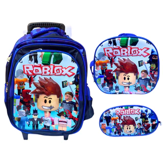 Kit Mochila Roblox de Rodinhas Escolar Com Lancheira Térmica e Estojo Do Jogo Infantil Menino Bolsa de Carrinho