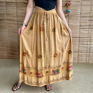 Saia Indiana Longa Hippie Cigana Moda Indiana Bordada Boho Estilo Alternativo