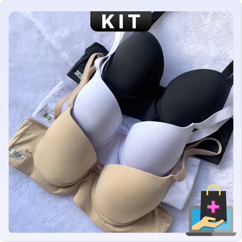 Kit 3 Sutiã Sustentação Microfibra Reforçado Premium Direto de Fábrica ...